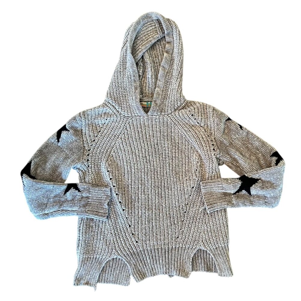 Vintage Havana Hooded Star Print Cozy Thick Knit Distressed Sweatshirt M